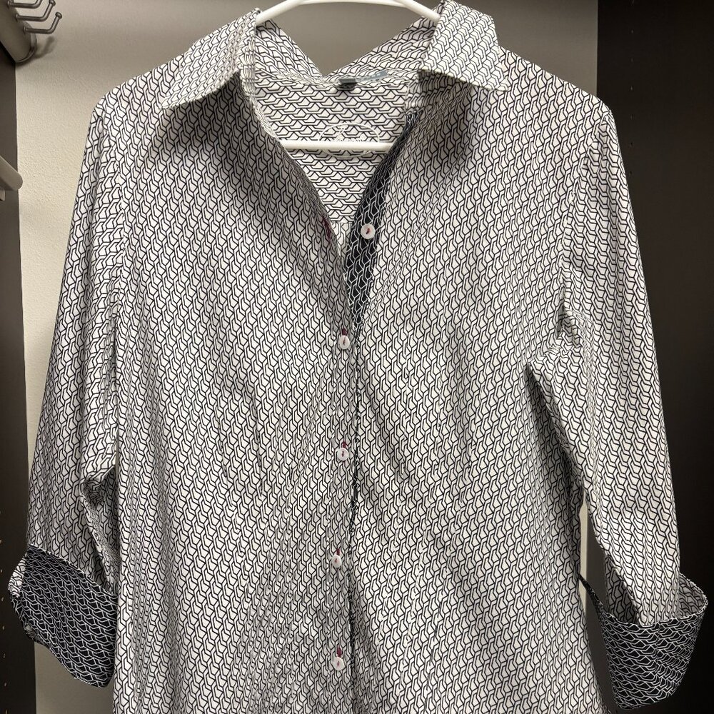 Foxcroft Fitted Geometric Patterned Button-Down B… - image 1